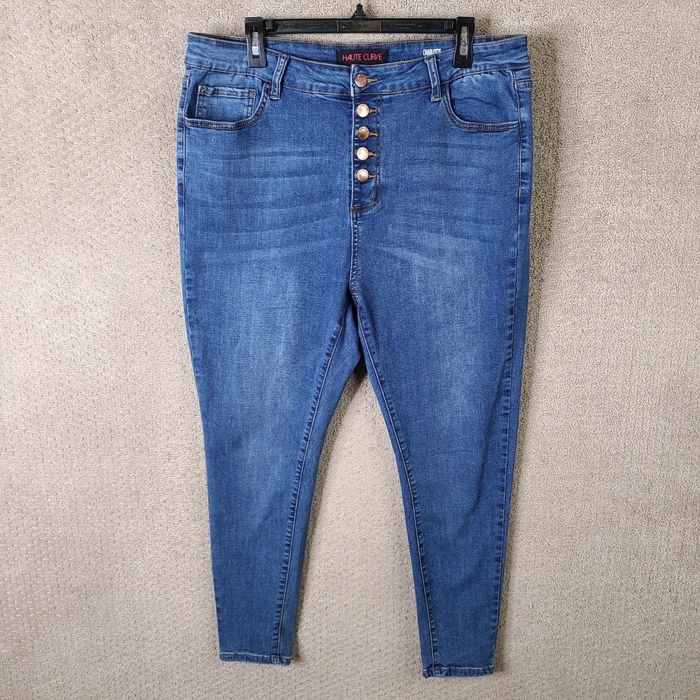 Haute Curve Jeans Womens 22 Blue Charlotte Super High Rise Skinny‎ Button Fly